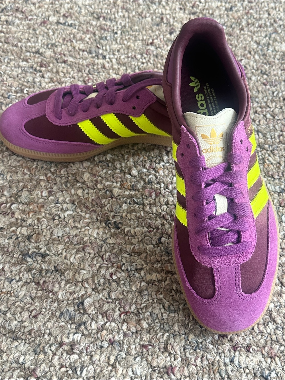 adidas samba Purple and Neon Yellow Suede Low-Top Sneakers